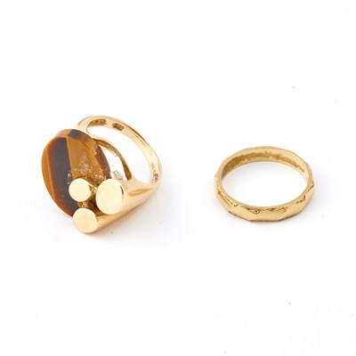 Lot 76 - Two Gold and Stone Rings, 14K 6 dwt. all