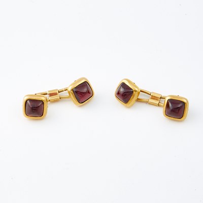 Lot 80 - Two Gold and Stone Cuff Links, 18K 11 dwt. all