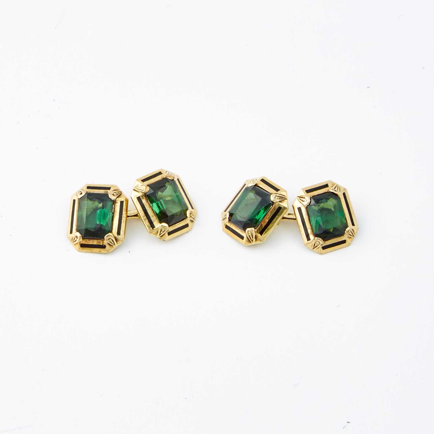 Lot 84 - Two Gold and Stone Cuff Links, 14K 7 dwt. all