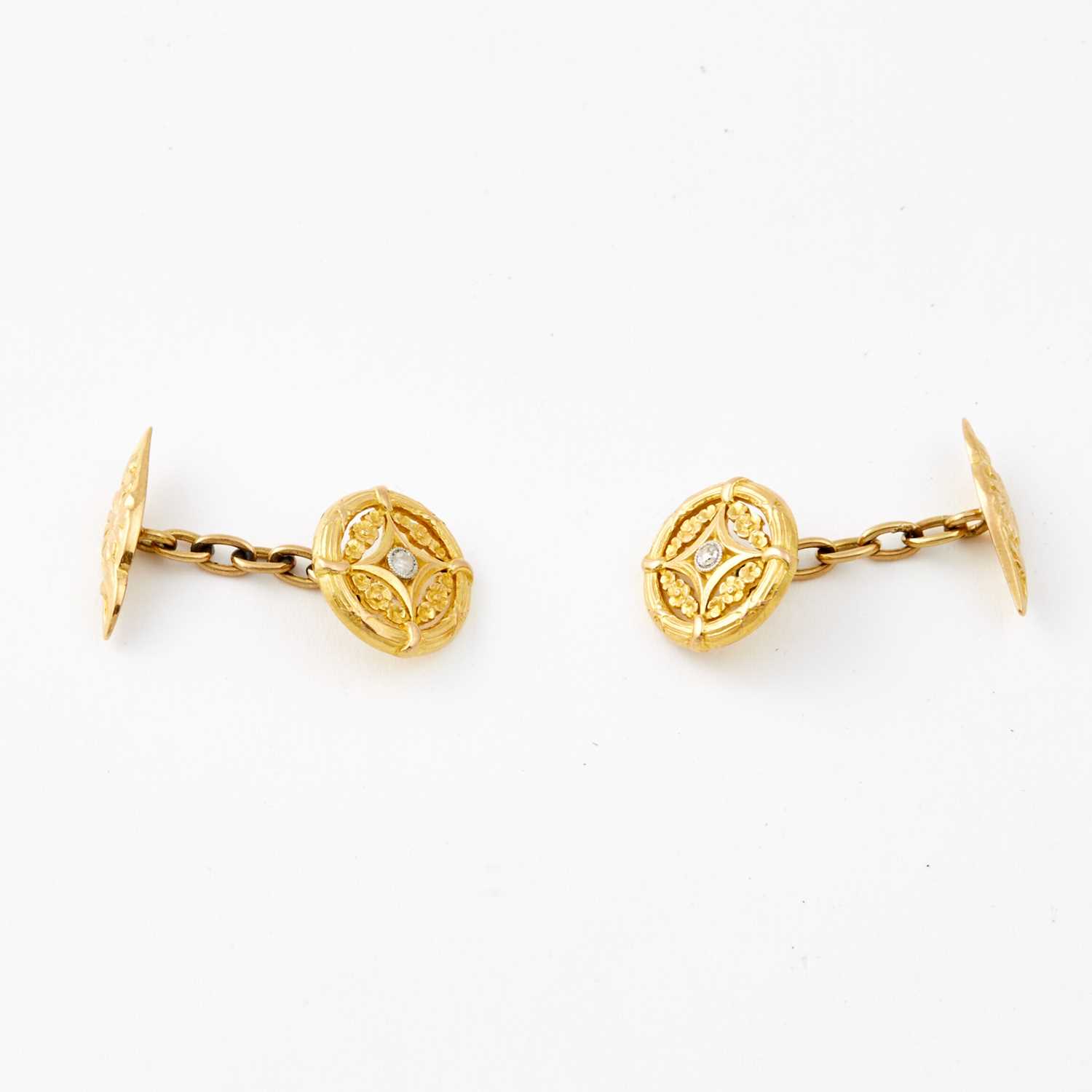 Lot 85 - Two Rose Diamond Cuff Links, 14K 5 dwt.