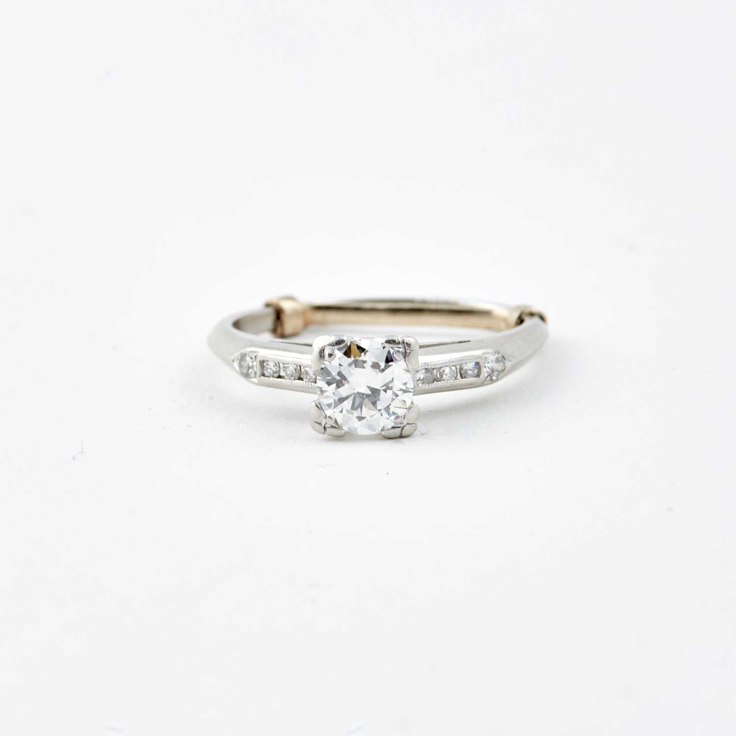 Lot 101 - Diamond Engagement Ring, center stone about 0.70 ct., Platinum 2 dwt.