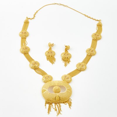 Lot 108 - Gold Necklace and Two Earrings, 21K 69 dwt.