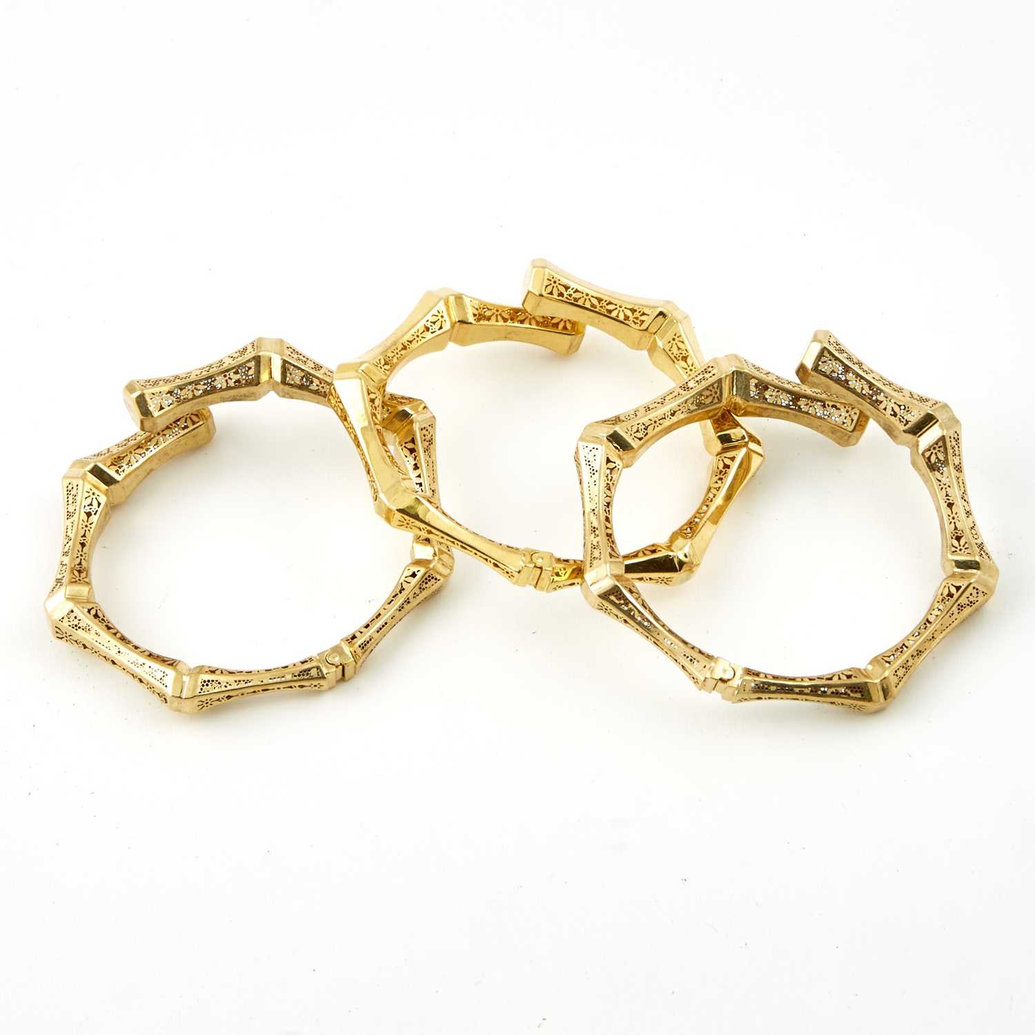Lot 109 - Three Gold Rigid Bracelets, 18K 26 dwt.