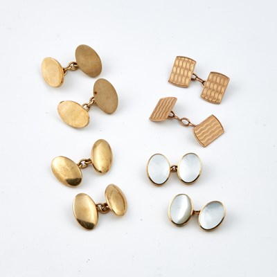 Lot 113 - Eight Gold and Stone Cuff Links, 9K 31 dwt. all