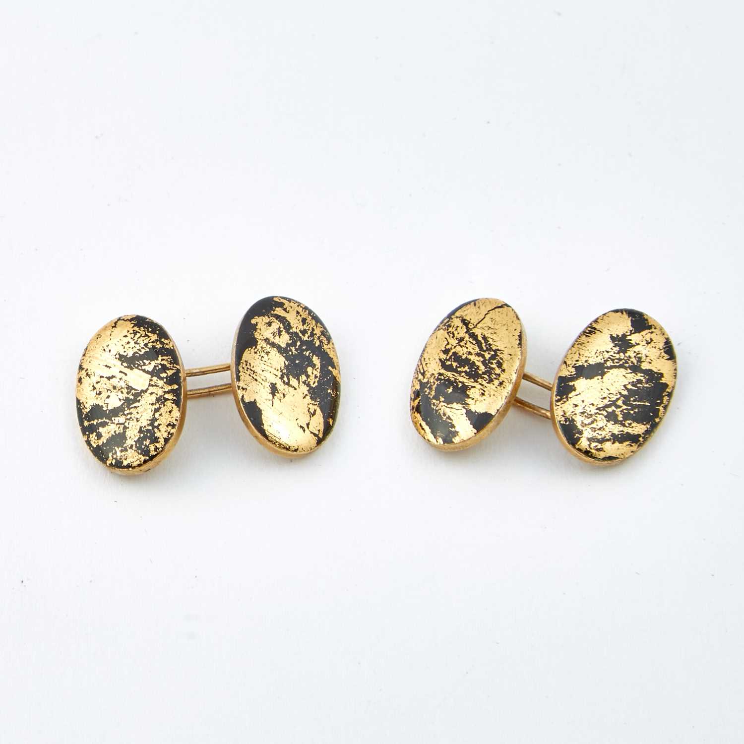 Lot 117 - Two Gold and Enamel Cuff Links, 14K 9 dwt. all