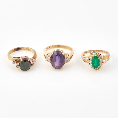 Lot 194 - Three Diamond and Stone Rings, 14K 8 dwt. all