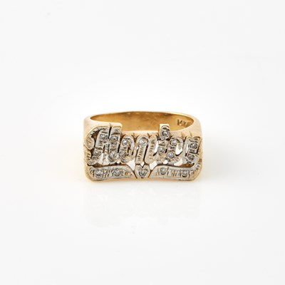 Lot 223 - Diamond Name Ring, 14K 4 dwt.