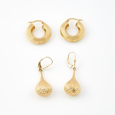 Lot 228 - Four Gold Earrings, 14K 4 dwt., damaged