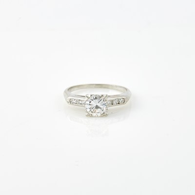 Lot 302 - Diamond Engagement Ring, 7 diamonds, center stone about 0.85 ct., Platinum 2 dwt.