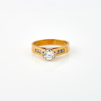 Lot 305 - Diamond Engagement Ring, 6 diamonds, center stone about 0.65 ct., 18K 3 dwt.