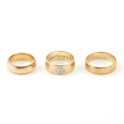 Lot 319 - Diamond Ring and Two Gold Rings, 14K 11 dwt.