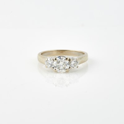 Lot 324 - Diamond Engagement Ring, 3 diamonds, center stone about 0.85 ct., 2 stones about 0.40 ct.,          14K 2 dwt.