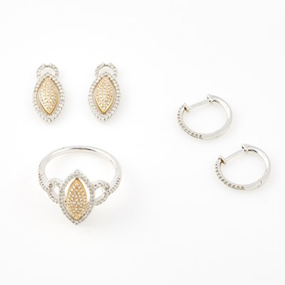 Lot 356 - Two Diamond Earrings, Two Charms and Ring, 290 diamonds about 1.00 ct., 14K 4 dwt.