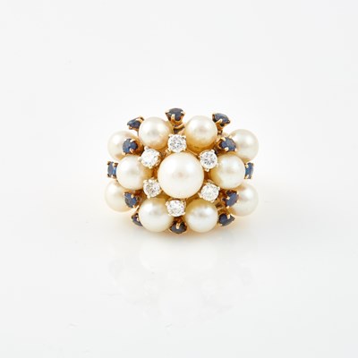 Lot 362 - Diamond, Stone and Bead Ring, 6 diamonds about 0.45 ct., 14K 9 dwt. all