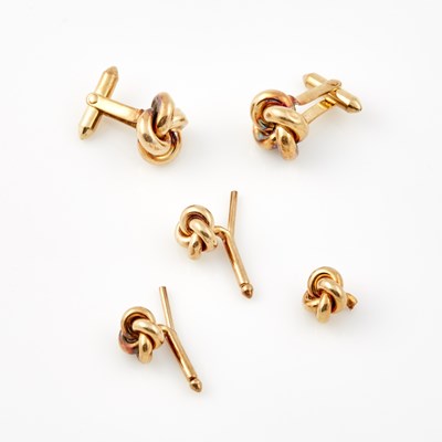 Lot 380 - Three Gold Studs and Two Cuff Links, 14K 10 dwt., damaged