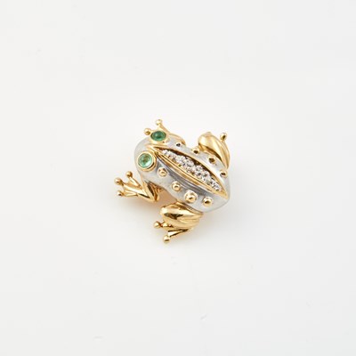 Lot 395 - Diamond and Stone Frog Pendant, 3 diamonds, 14K 2 dwt. all