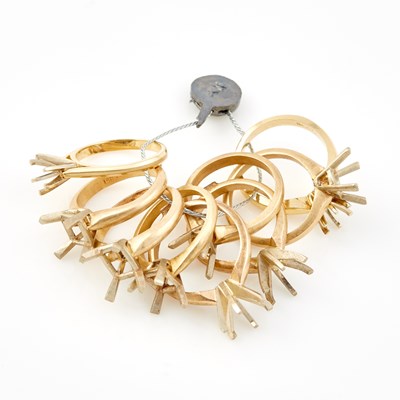 Lot 406 - Nine Gold Rings, 14K 22 dwt., stones missing