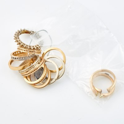 Lot 407 - Thirteen Gold Rings, 14K 20 dwt., stones missing