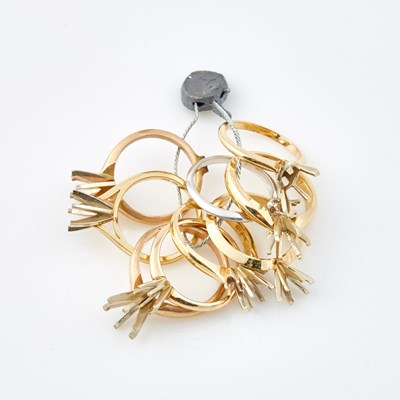 Lot 409 - Nine Gold Rings, 14K 18 dwt., stones missing