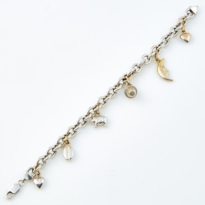 Lot 506 - Gold Charm Bracelet with 6 charms attached, 14K 11 dwt.