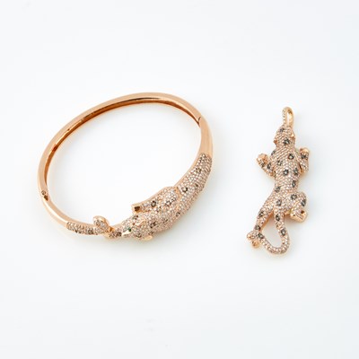 Lot 507 - Diamond and Stone Rigid Bracelet and Pendant, 1055 diamonds about 3.00 cts., 14K 22 dwt. all