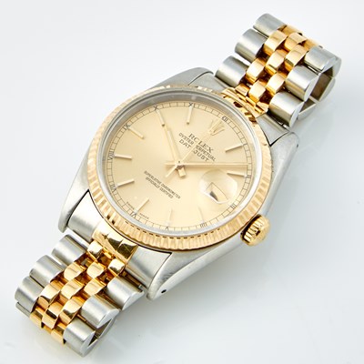Lot 599 - Mans Gold and Metal Bracelet Watch, 31 Jewels, Rolex, Datejust, 36mm, 18K with box