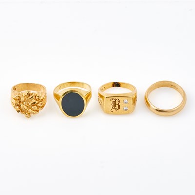 Lot 604 - Diamond Ring and Three Gold and Stone Rings, 14K 22 dwt. all