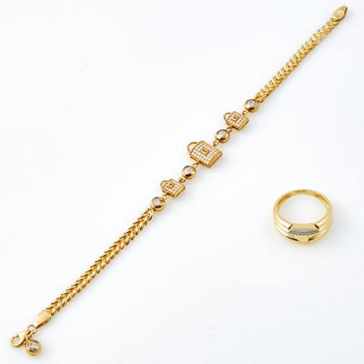 Lot 651 - Gold and Stone Ring and Flexible Bracelet, 14K 6 dwt. all