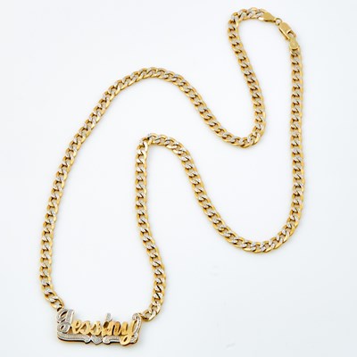 Lot 703 - Gold Name Plate, 14K 18 dwt., damaged