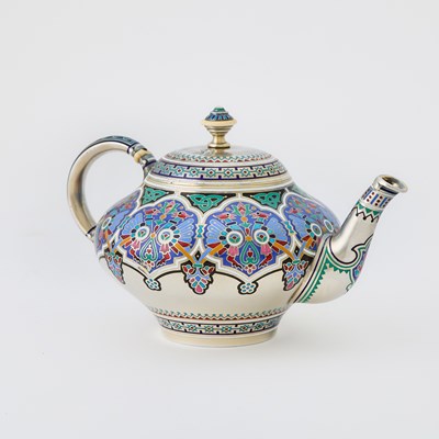 Lot 208 - Russian Silver and Champlevé Enamel Tea and Coffee Service