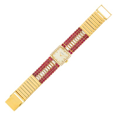 Lot 1117 - Patek Philippe Gold and Diamond Watch, Ref. 2076, with Gold, Ruby and Diamond Bracelet