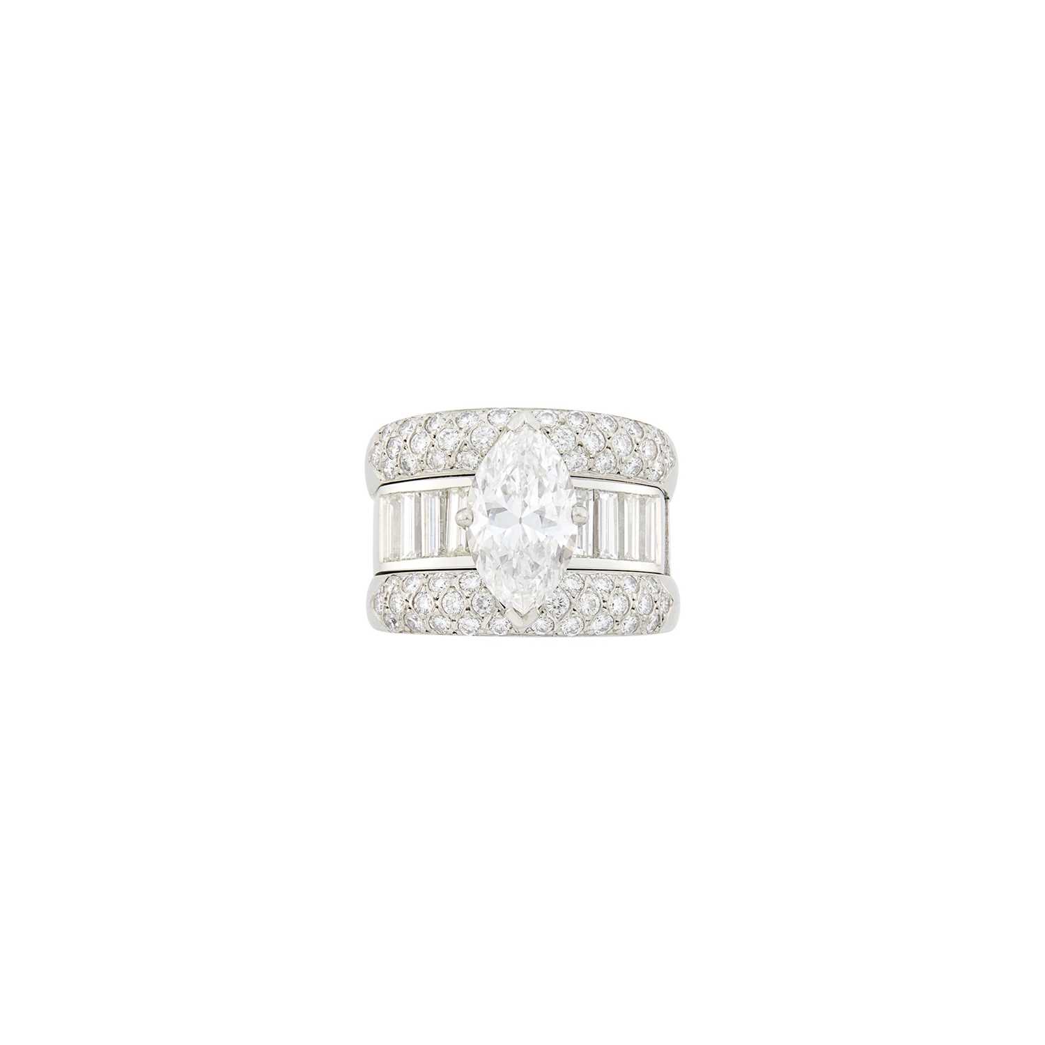 Lot 135 - Wide Platinum and Diamond Ring