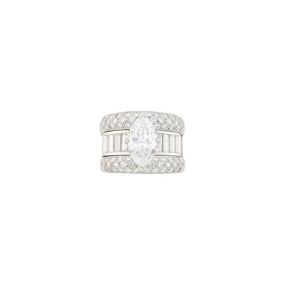 Lot 135 - Wide Platinum and Diamond Ring