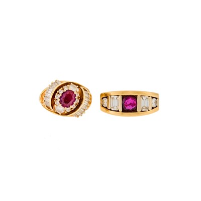 Lot 2277 - Two Gold, Ruby and Diamond Rings
