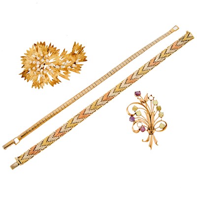 Lot 2271 - Group of Gold Jewelry and Costume Bracelet