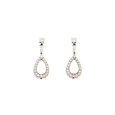 Lot 2104 - Pair of Platinum and Diamond Pendant-Earrings