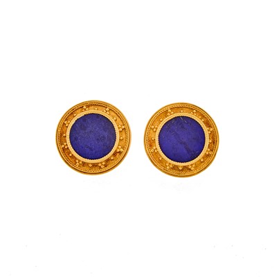 Lot 2245 - Pair of Gold and Lapis Earrings