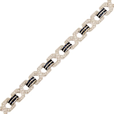 Lot 2102 - White Gold, Diamond and Sapphire Bracelet