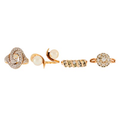 Lot 2236 - Group of Gold, Diamond and Cultured Pearl Rings