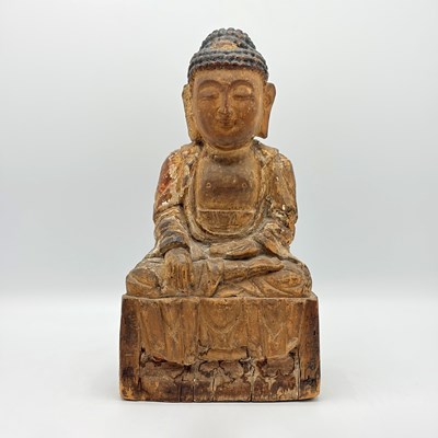 Lot 1081 - Chinese Gilt and Painted Wood Figure of Buddha