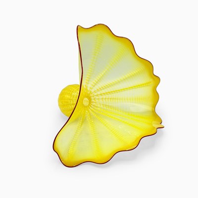 Lot 1076 - Dale Chihuly Blown Glass Buttercup Yellow Persian with Red Lip Wrap
