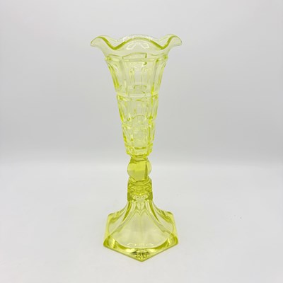 Lot 1142 - Pressed Canary Yellow Four Printie Block Glass Vase