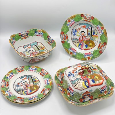 Lot Mason's Ironstone "Green Mandarin" or "Chinoiserie" Pattern Dinner Service