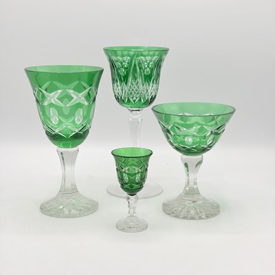 Lot 1170 - Assembled Set of Green-cut-to-clear Glass Stemware