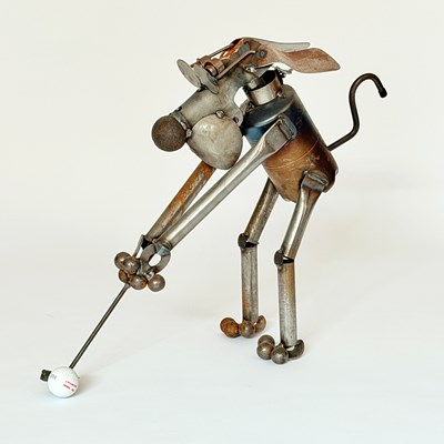 Lot 1176 - Welded Metal Sculpture of a Golfing Dog