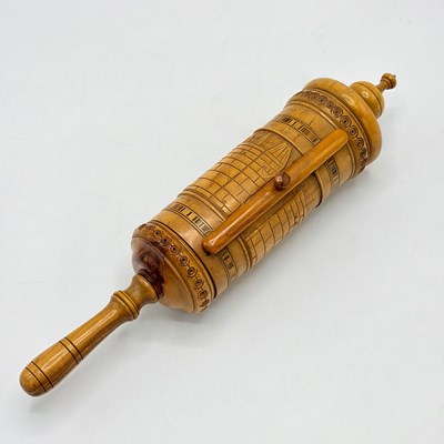Lot 1109 - Ink on Parchment Esther Scroll in Carved Olive Wood Case