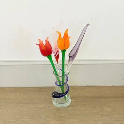 Lot 1178 - Blown Glass Flower Arrangement in Glass Vase