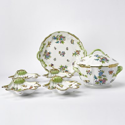 Lot 899 - Six Herend Hand-Painted Porcelain "Queen Victoria" Pattern Serving Pieces