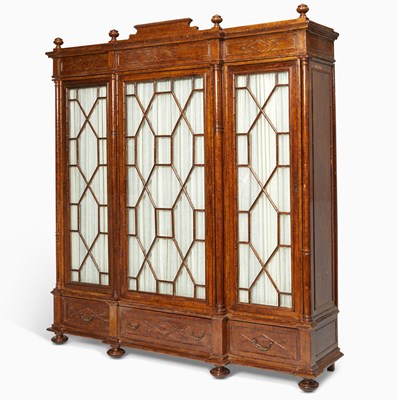 Lot 374 - Regency Style Faux Bamboo Breakfront Cabinet