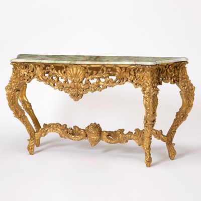 Lot 385 - Louis XV Style Faux Marble Top Giltwood Console